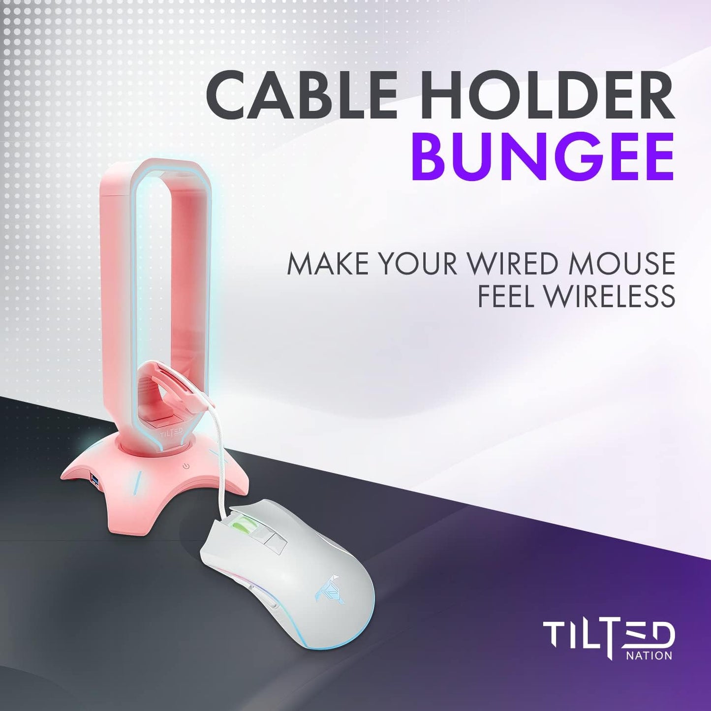 RGB Gaming Headset Stand - 3 in 1 Pink with Mouse Bungee and 2 Port USB Hub Charger - the Ultimate Accessory and Gamer Gift - Headphone Holder for Desk