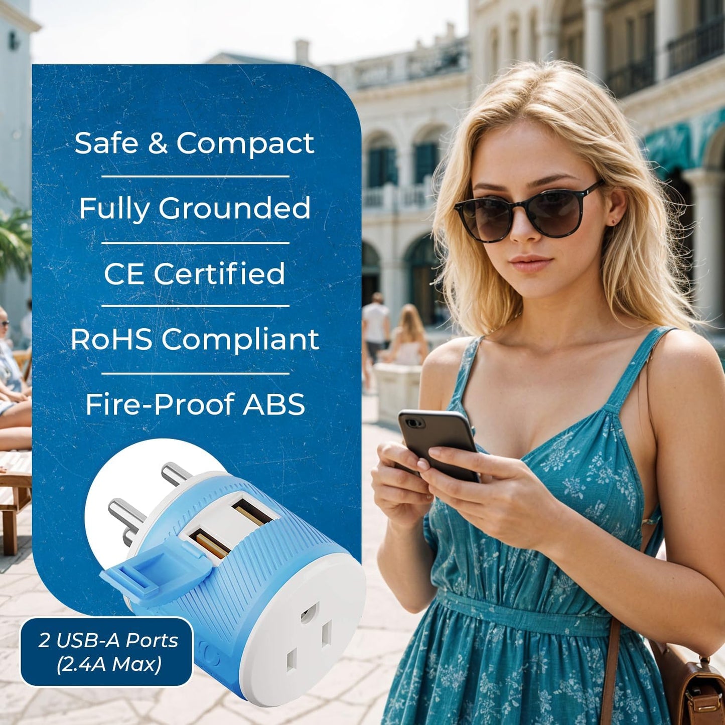 3 in 1 India Plug Adapter (Type D Travel Adapter) with 2 USB Inputs and 1 Type B Input – CE & Rohs Certification - Plug Adapter for Maldives, Nepal, India, Bangladesh, Sudan & More