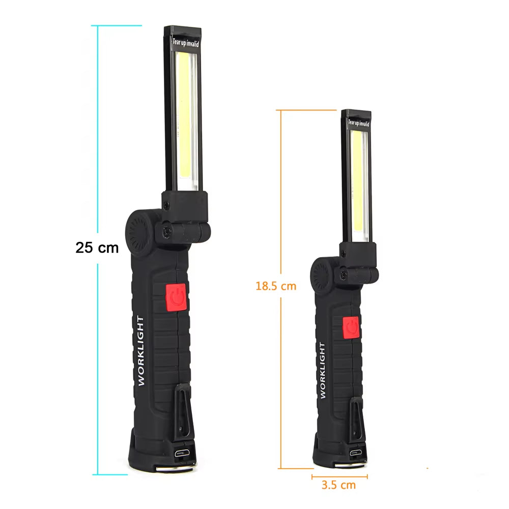 USB Rechargeable COB Work Light Portable Magnetic Car Repair Torch LED Red Light Warning Foldable Outdoor Emergency Flashlight