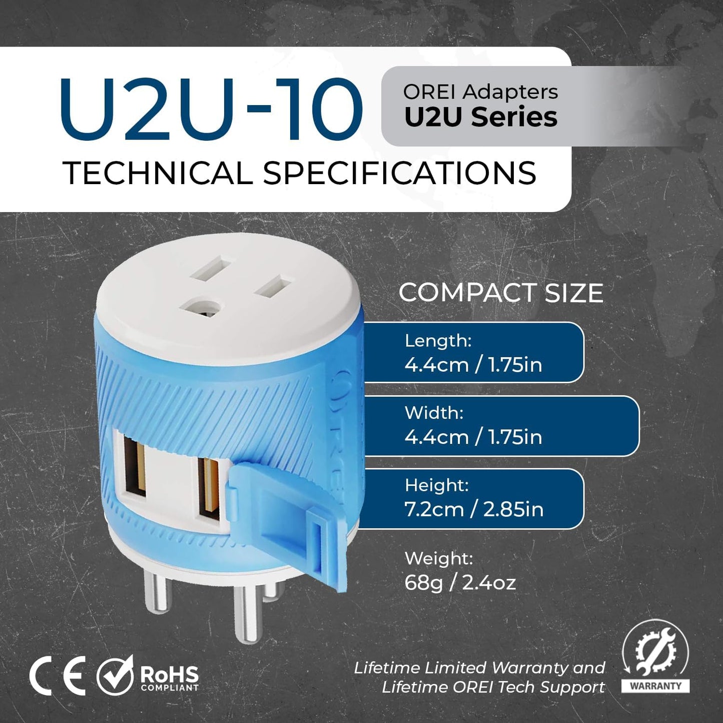 3 in 1 India Plug Adapter (Type D Travel Adapter) with 2 USB Inputs and 1 Type B Input – CE & Rohs Certification - Plug Adapter for Maldives, Nepal, India, Bangladesh, Sudan & More