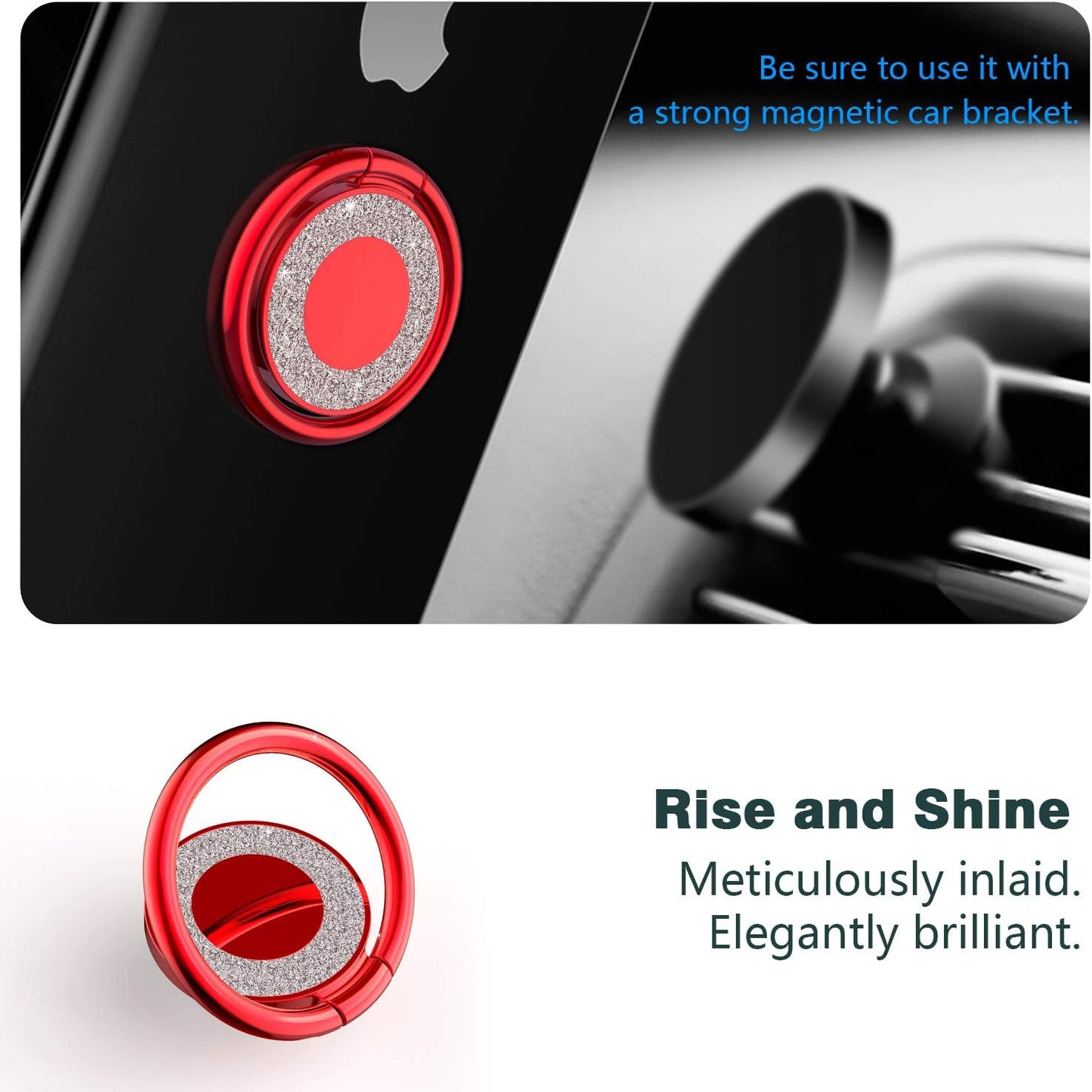 Phone Ring Holder Finger Kickstand, 360 Rotation Phone Ring Grip, Compatible with Smartphone (Red)