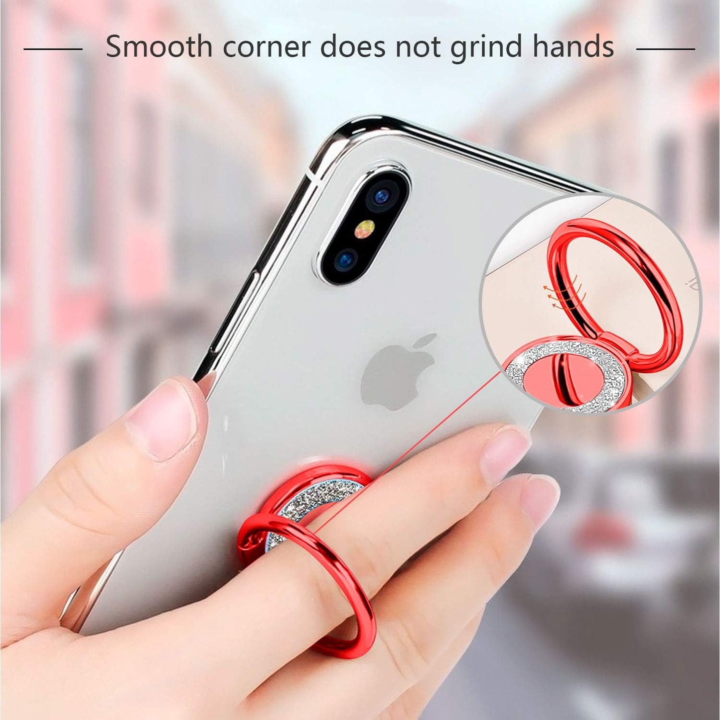 Phone Ring Holder Finger Kickstand, 360 Rotation Phone Ring Grip, Compatible with Smartphone (Red)