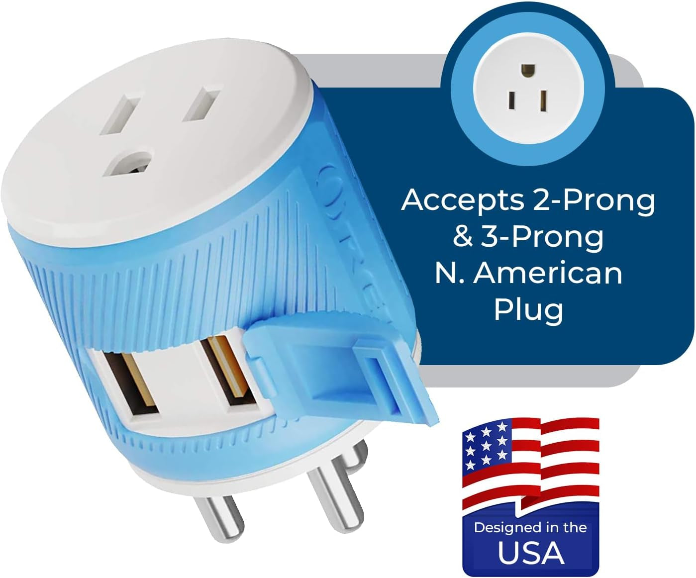 3 in 1 India Plug Adapter (Type D Travel Adapter) with 2 USB Inputs and 1 Type B Input – CE & Rohs Certification - Plug Adapter for Maldives, Nepal, India, Bangladesh, Sudan & More