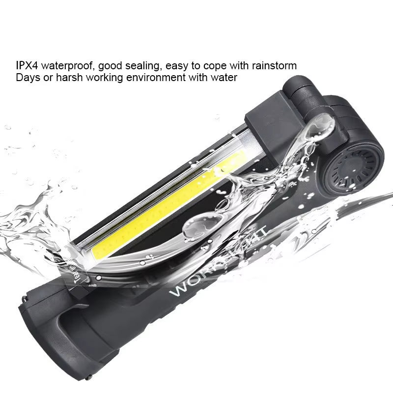 USB Rechargeable COB Work Light Portable Magnetic Car Repair Torch LED Red Light Warning Foldable Outdoor Emergency Flashlight