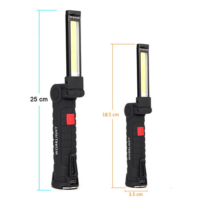 USB Rechargeable COB Work Light Portable Magnetic Car Repair Torch LED Red Light Warning Foldable Outdoor Emergency Flashlight