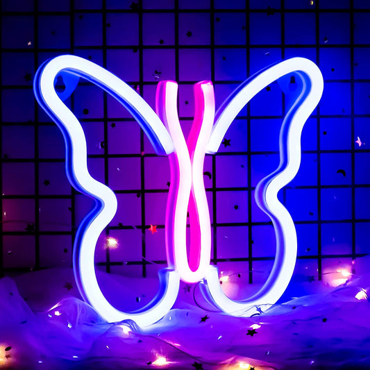 Butterfly Neon Signs Lights for Bedroom Wall Decor, USB or Battery LED Neon Night Light Wall Decoration, Aesthetic Room Decor for Girls, Kids, Living Room, Bar, Dorm,Men Cave