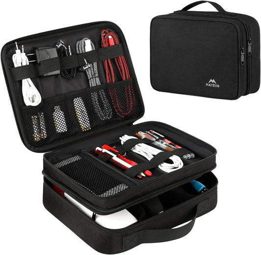 Electronics Organizer Travel Case, Water Resistant Cable Organizer Bag for Travel Essentials, Gifts for Men, Storage Bag as Accessories for Phone, Cord, Tablet, Black