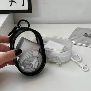 Portable Mini Clear Zipper Storage Bag - Space-Saving Organizer for Earphones & Chargers, Versatile with Handy Keychain Loop