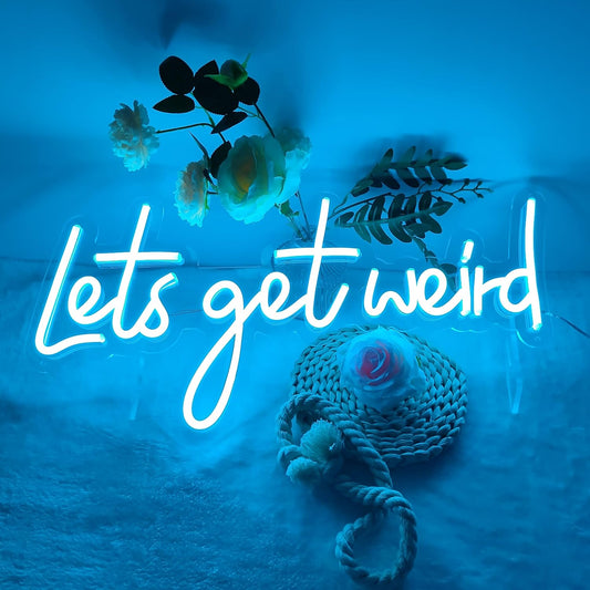 Large Lets Get Weird Neon Signs for Wall Decor Background Decor, 24" X 12" Big Blue Neon Lights for Home Décor, LED Neon Sign Let'S Get Weired for Party, Bedroom, Bar Decoration, Ice Blue